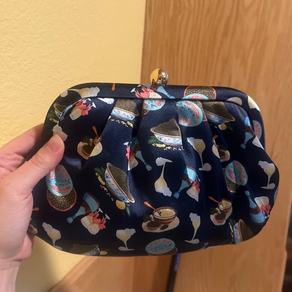 Elegant Navy Blue Clutch with Caviar Pattern